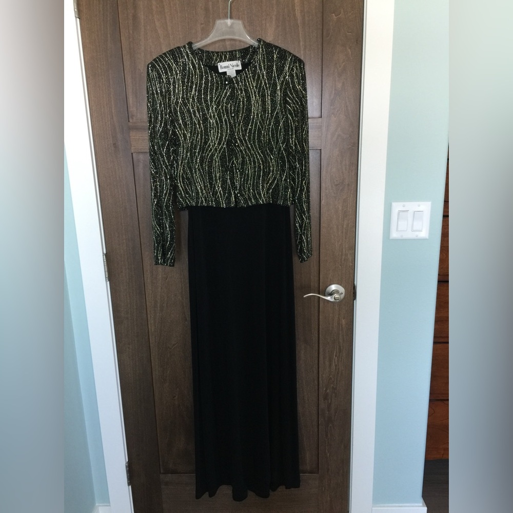 Black dress, 2 piece, gold and silver glitter accents